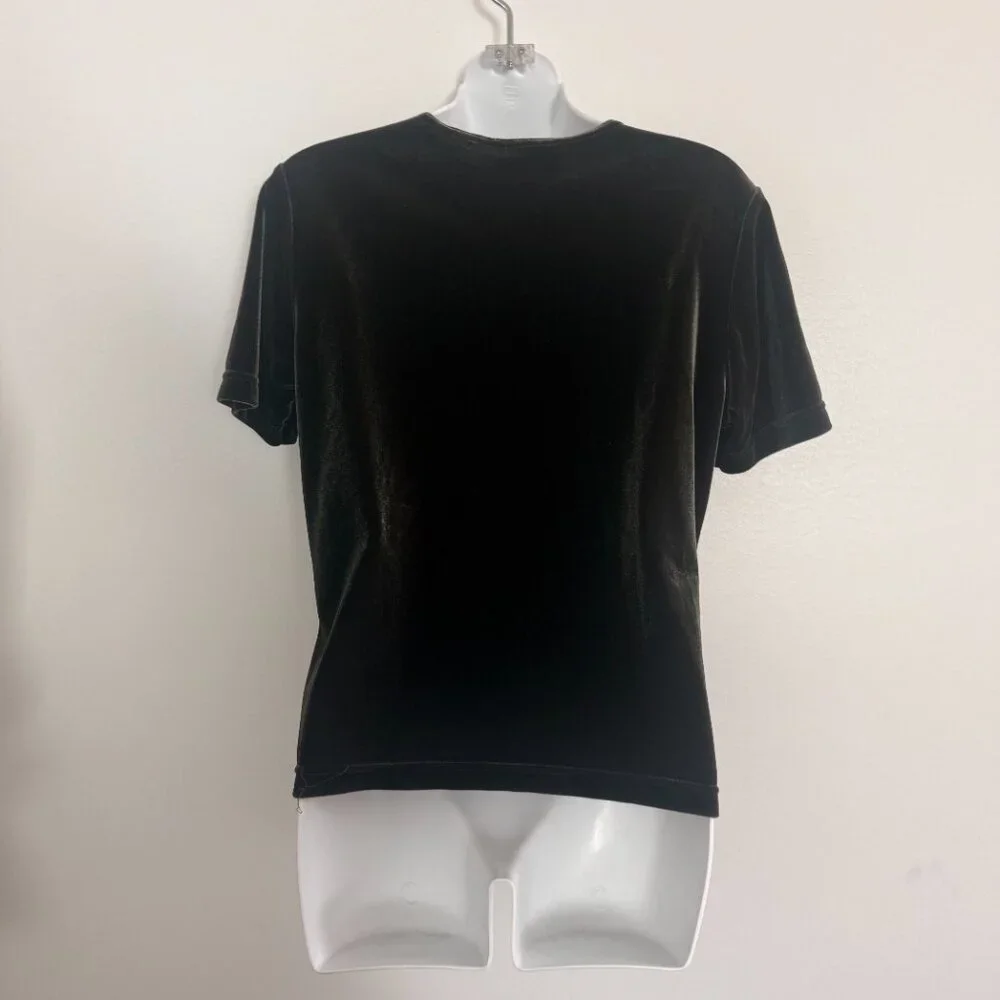 Y2K Olive Green Velvet Top | Kathie Lee Collection | V-Neck | Size M - Picture 4 of 8